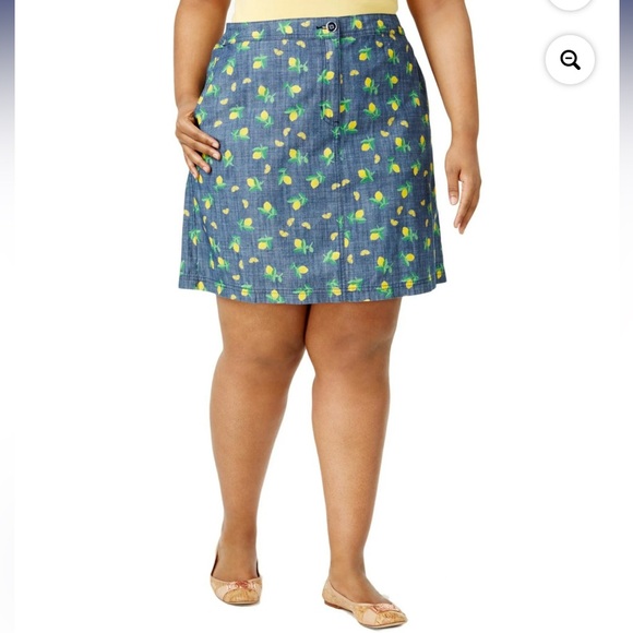 Karen Scott Pants - Karen Scott Lemon Print Chambray Skort Size 20W Summer Cottagecore